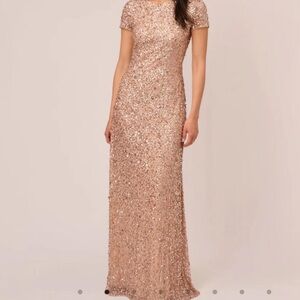 Adrianna Papell | Scoop Back Sequin Gown In Rose Gold Size 12